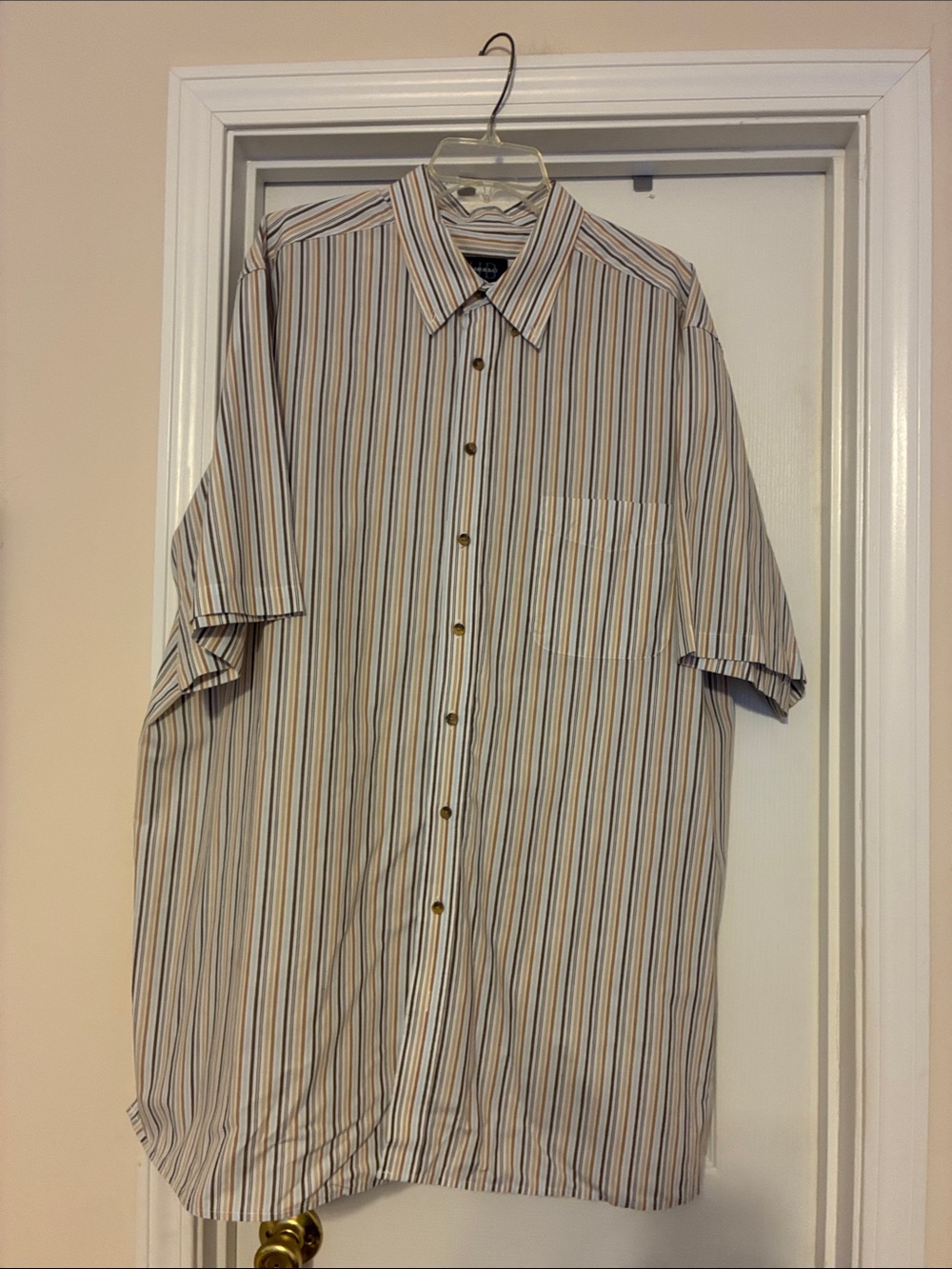 Men's Harbor Bay 2XLT Short-Sleeve Striped Button-Up Shirt‎ - Beige/Blue